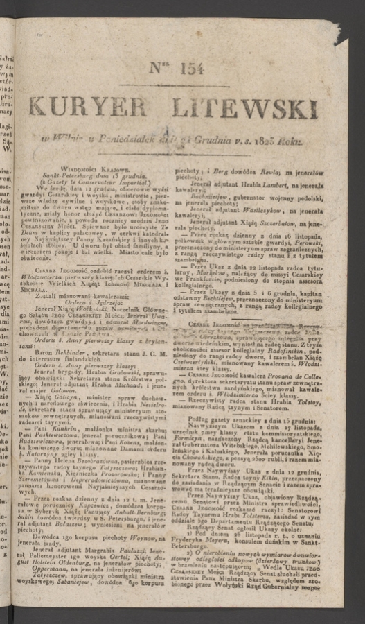 Kuryer Litewski. 1823, numer 154