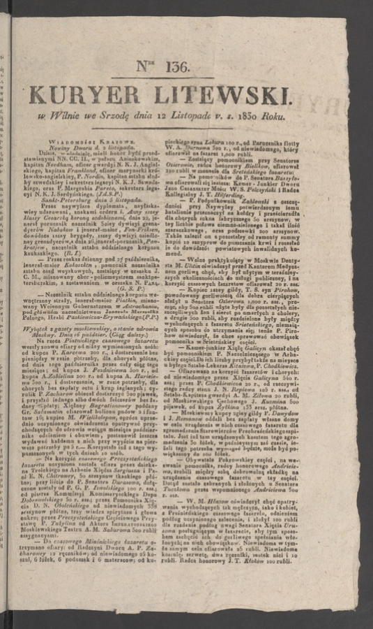 Kuryer Litewski. 1830, numer 136