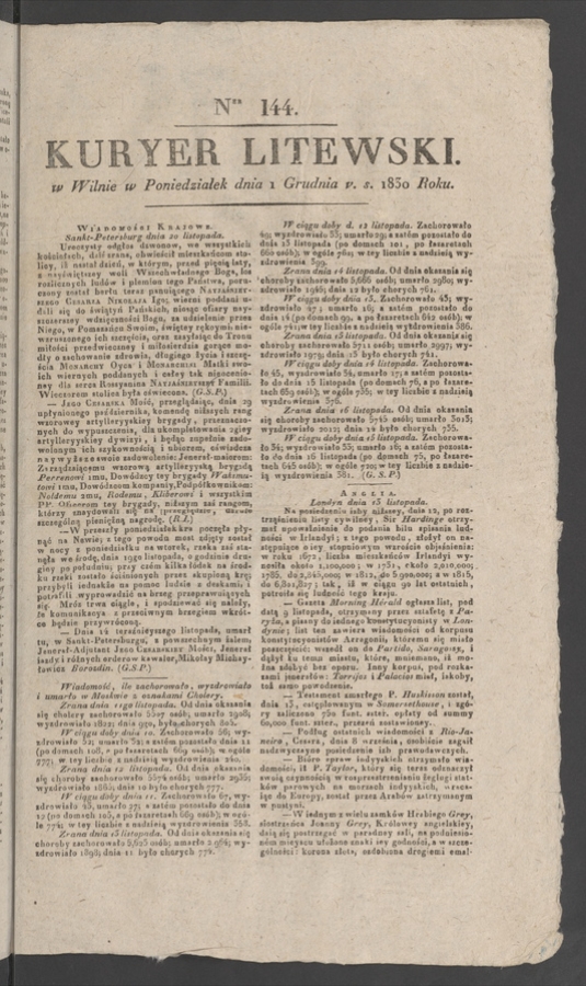 Kuryer Litewski. 1830, numer 144