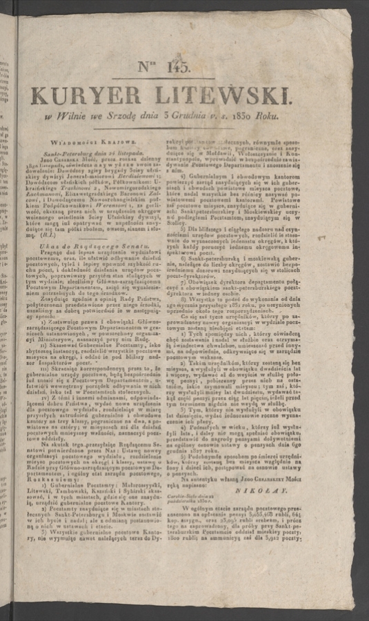 Kuryer Litewski. 1830, numer 145