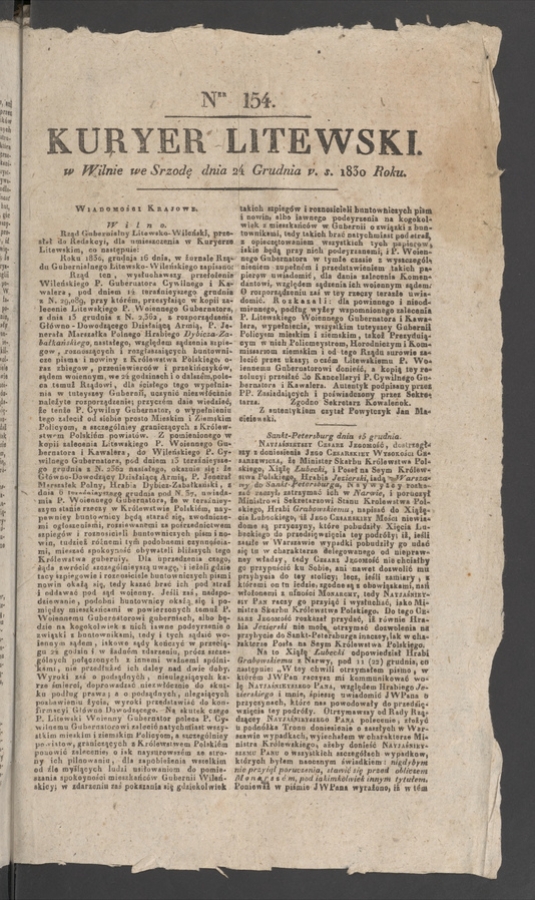 Kuryer Litewski. 1830, numer 154