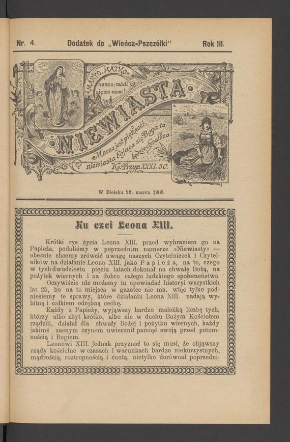 Niewiasta : dodatek do „Wieńca-Pszczółki”. Rok 3, 1903, numer 4