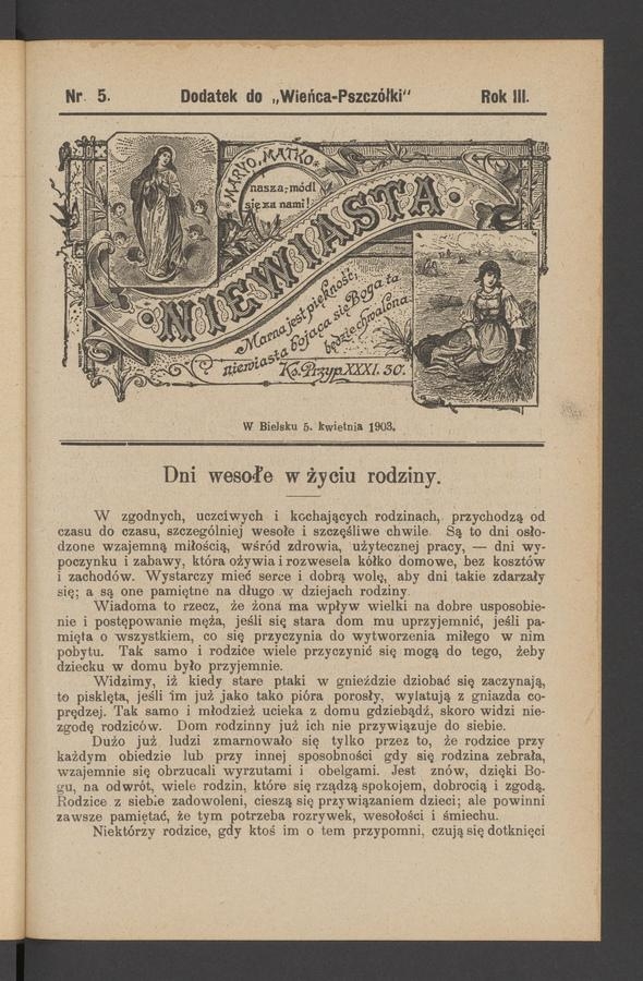 Niewiasta : dodatek do „Wieńca-Pszczółki”. Rok 3, 1903, numer 5