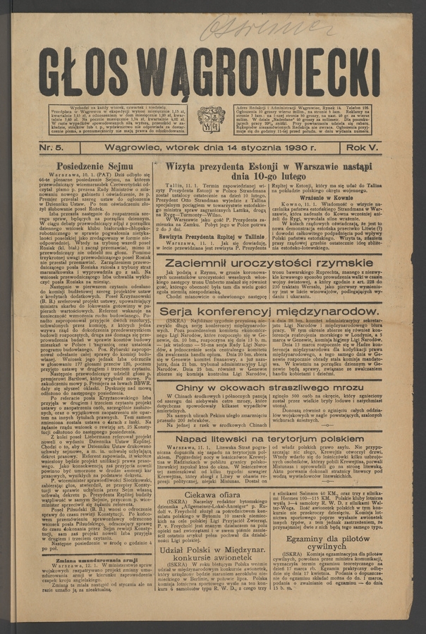Głos Wągrowiecki. Rok 5, 1930, numer 5