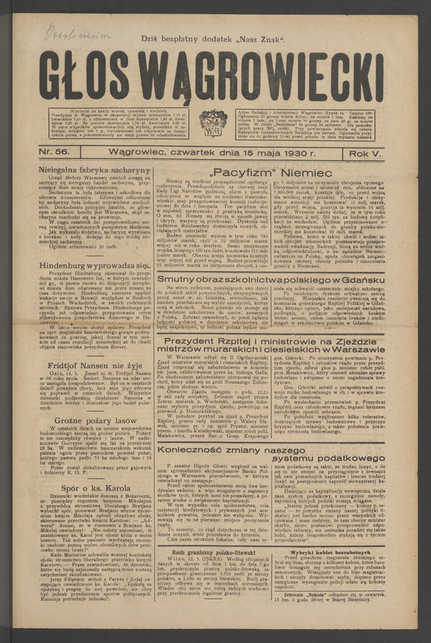 Głos Wągrowiecki. Rok 5, 1930, numer 56