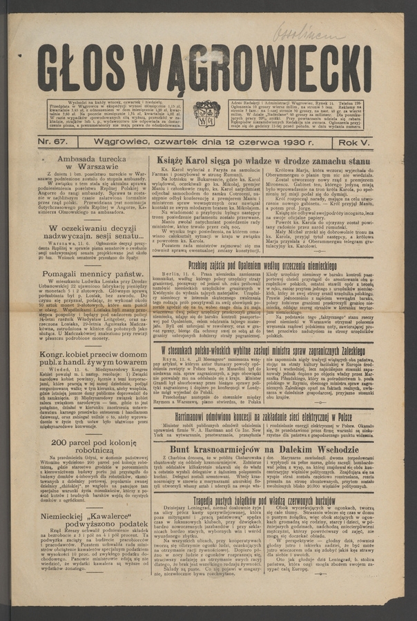 Głos Wągrowiecki. Rok 5, 1930, numer 67