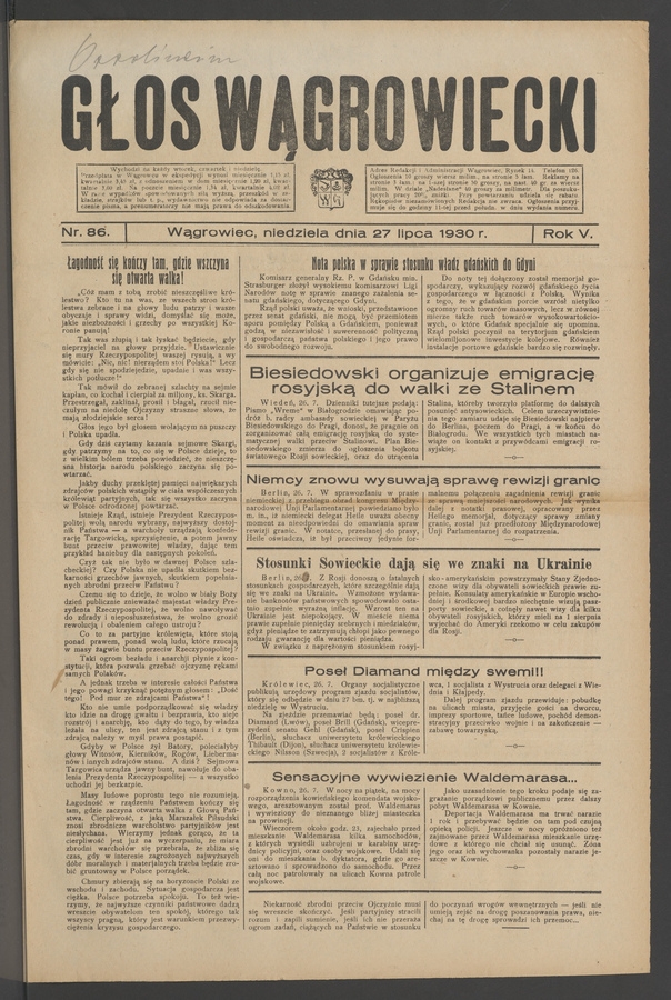 Głos Wągrowiecki. Rok 5, 1930, numer 86