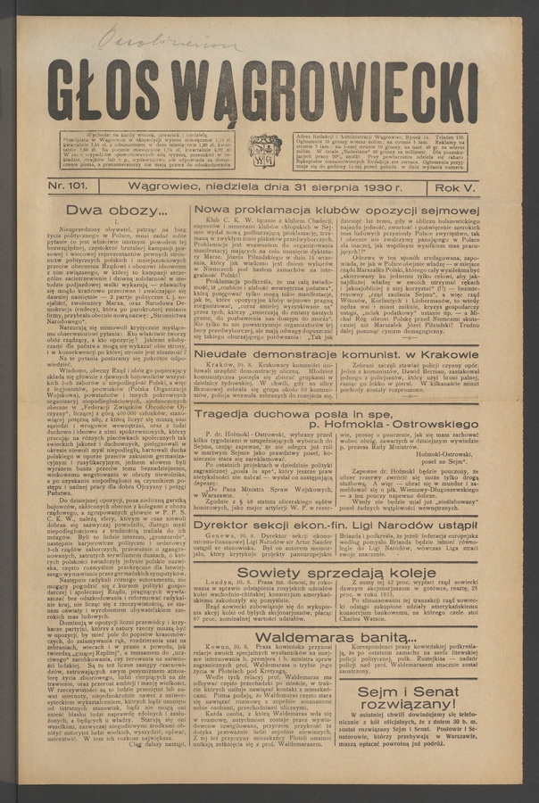 Głos Wągrowiecki. Rok 5, 1930, numer 101