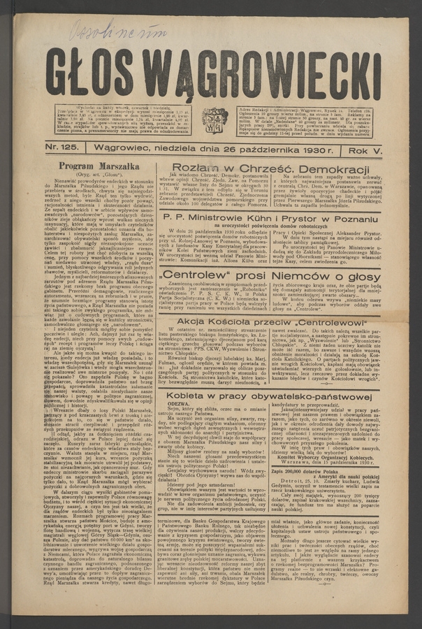 Głos Wągrowiecki. Rok 5, 1930, numer 125