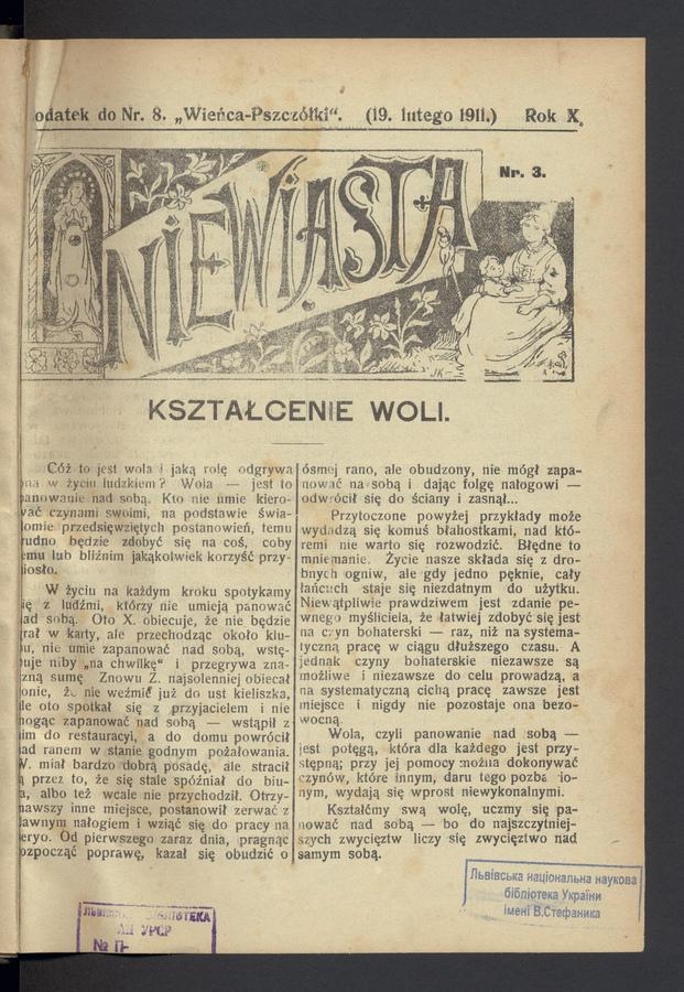 Niewiasta : dodatek do numeru 8 „Wieńca-Pszczółki”. Rok 11, 1911, numer 3