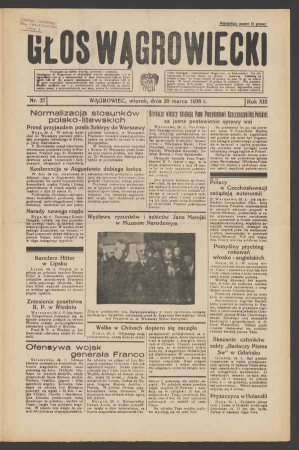 Głos Wągrowiecki. Rok&nbsp;13, 1938, numer&nbsp;37