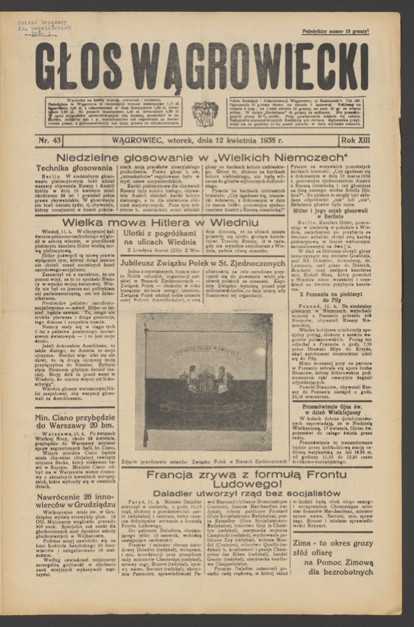 Głos Wągrowiecki. Rok&nbsp;13, 1938, numer&nbsp;43