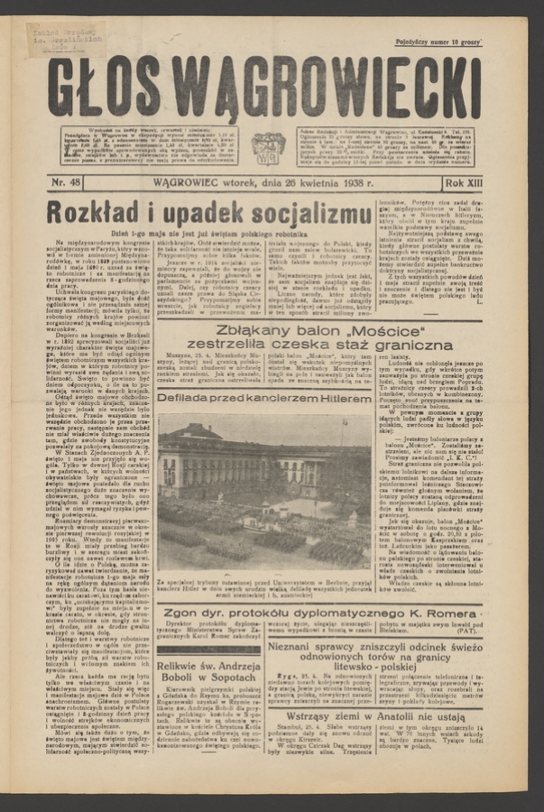 Głos Wągrowiecki. Rok&nbsp;13, 1938, numer&nbsp;48