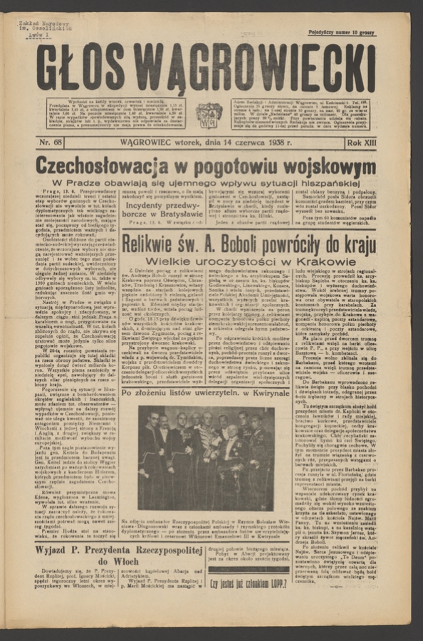 Głos Wągrowiecki. Rok&nbsp;13, 1938, numer&nbsp;68
