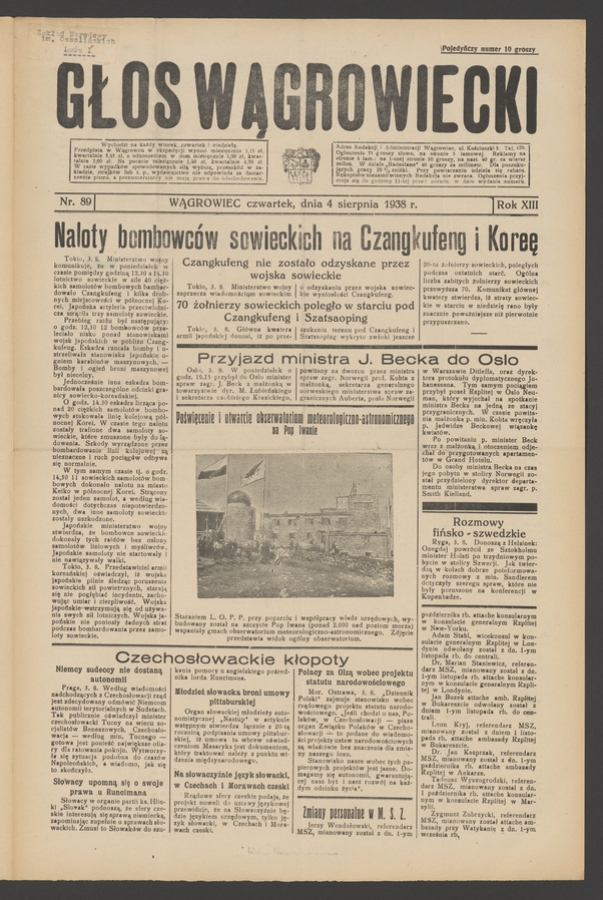 Głos Wągrowiecki. Rok&nbsp;13, 1938, numer&nbsp;89