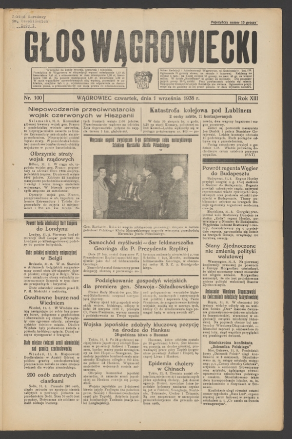 Głos Wągrowiecki. Rok&nbsp;13, 1938, numer&nbsp;100