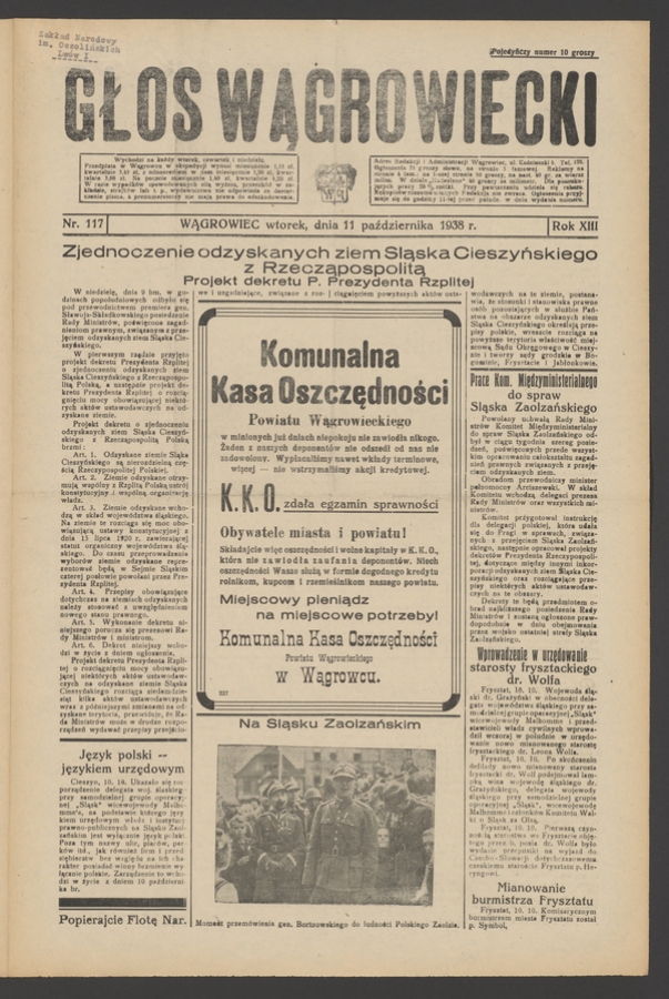 Głos Wągrowiecki. Rok&nbsp;13, 1938, numer&nbsp;117