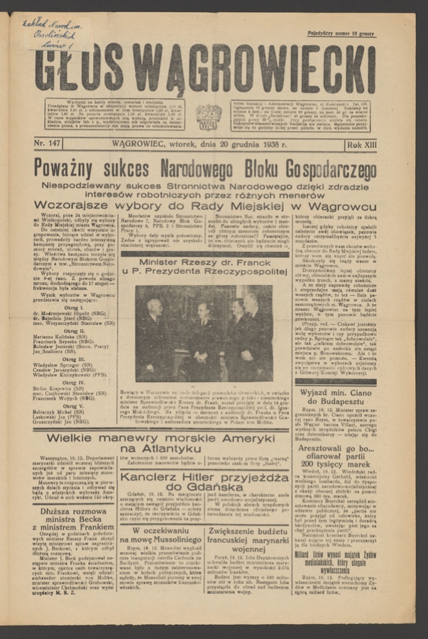 Głos Wągrowiecki. Rok&nbsp;13, 1938, numer&nbsp;147