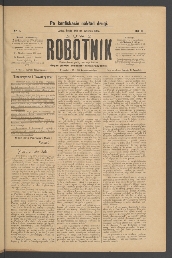 Nowy Robotnik : czasopismo polityczno-społeczne : organ partyi socyalno-demokratycznej. Rok 3, 1895, numer 11 (po konfiskacie nakład drugi)