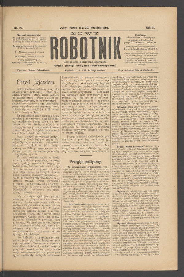 Nowy Robotnik : czasopismo polityczno-społeczne : organ partyi socyalno-demokratycznej. Rok 3, 1895, numer 27