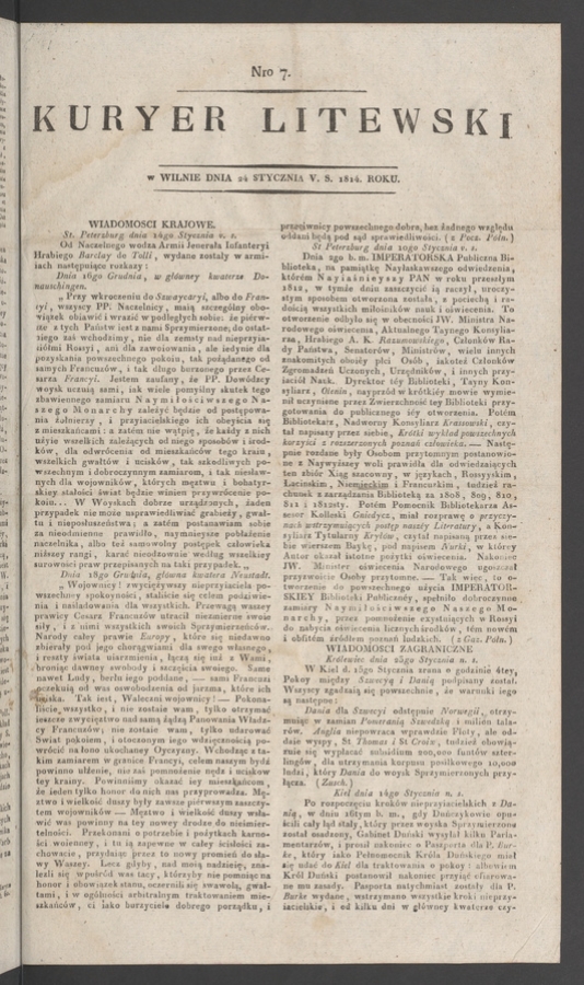 Kuryer Litewski. 1814, numero 7