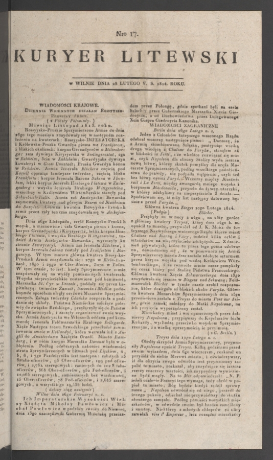 Kuryer Litewski. 1814, numero 17