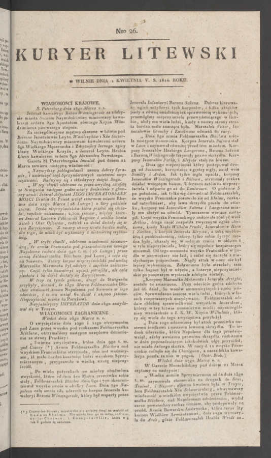 Kuryer Litewski. 1814, numero 26