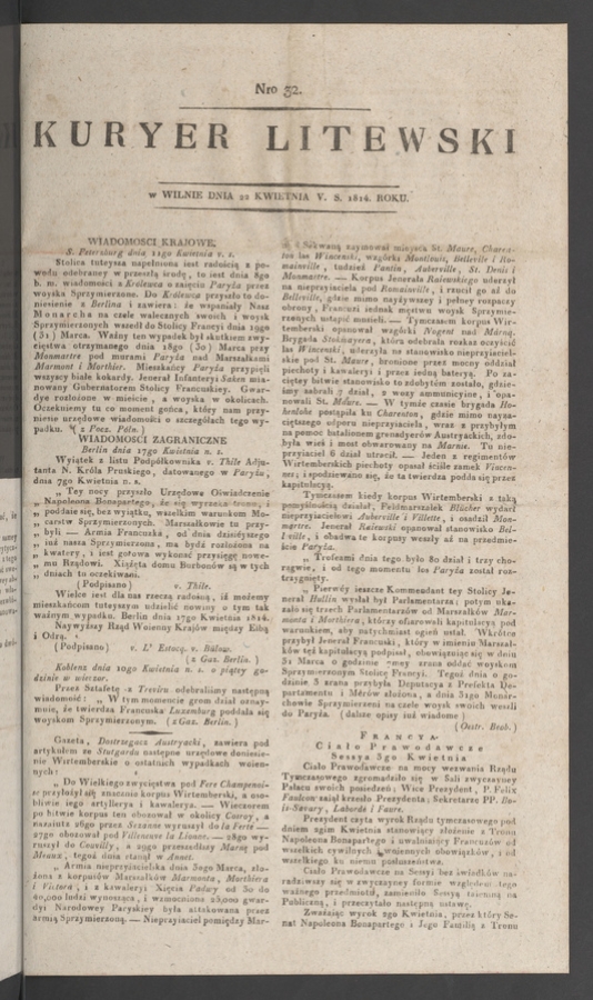 Kuryer Litewski. 1814, numero 32