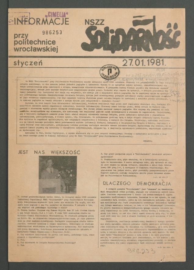 Informacje NSZZ „Solidarność” przy Politechnice Wrocławskiej, 1981.01.27