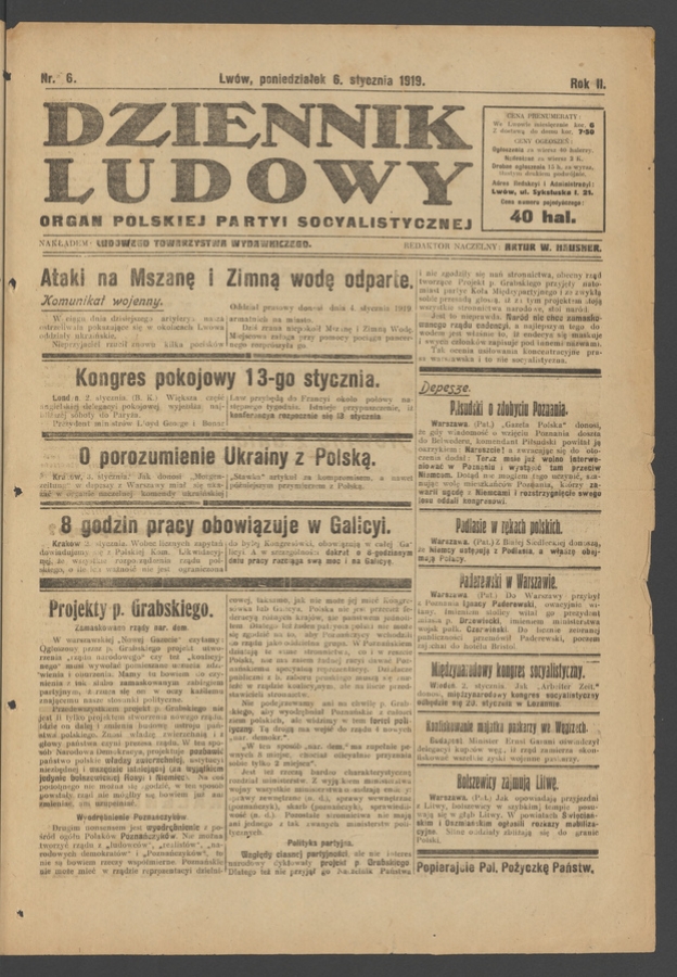 Dziennik Ludowy : organ Polskiej Partyi Socyalistycznej. Rok 2, 1919, numer 6