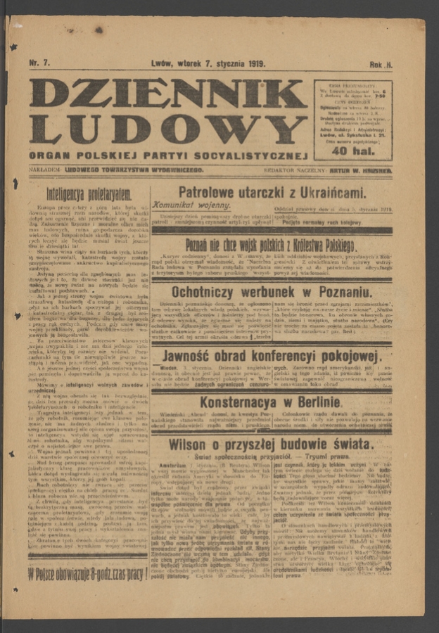 Dziennik Ludowy : organ Polskiej Partyi Socyalistycznej. Rok 2, 1919, numer 7