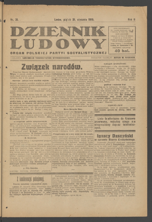 Dziennik Ludowy : organ Polskiej Partyi Socyalistycznej. Rok 2, 1919, numer 31