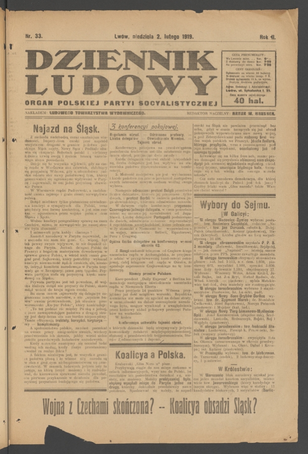 Dziennik Ludowy : organ Polskiej Partyi Socyalistycznej. Rok 2, 1919, numer 33