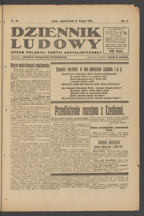 Dziennik Ludowy : organ Polskiej Partyi Socyalistycznej. Rok 2, 1919, numer 34