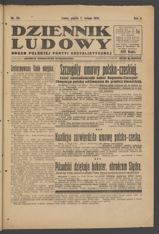 Dziennik Ludowy : organ Polskiej Partyi Socyalistycznej. Rok 2, 1919, numer 38