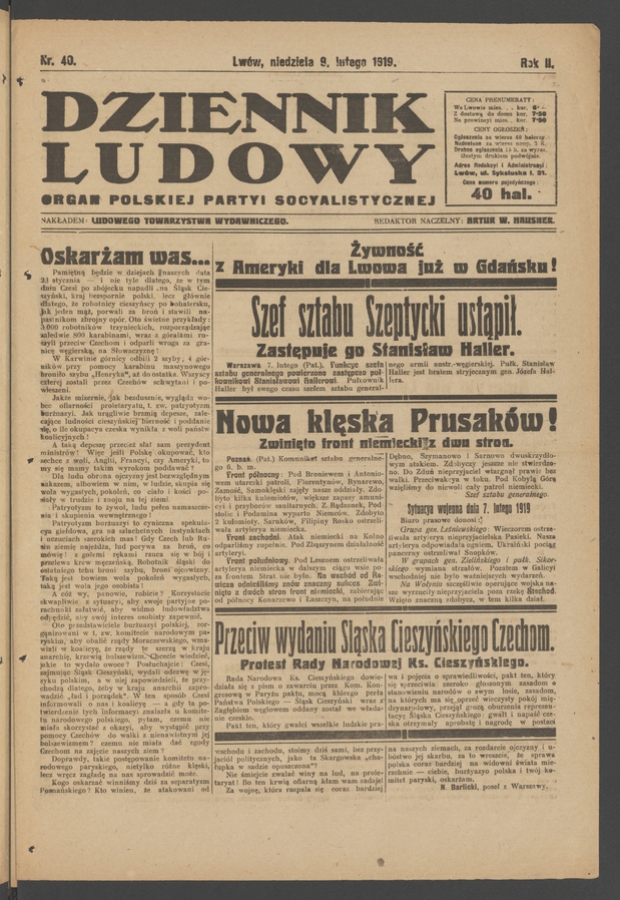 Dziennik Ludowy : organ Polskiej Partyi Socyalistycznej. Rok 2, 1919, numer 40