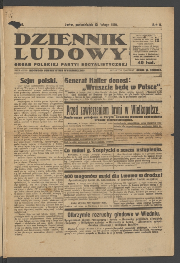 Dziennik Ludowy : organ Polskiej Partyi Socyalistycznej. Rok 2, 1919, numer 41