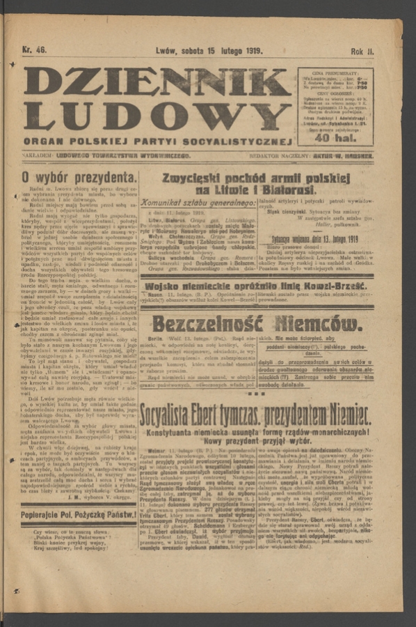 Dziennik Ludowy : organ Polskiej Partyi Socyalistycznej. Rok 2, 1919, numer 46
