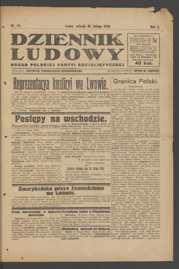 Dziennik Ludowy : organ Polskiej Partyi Socyalistycznej. Rok 2, 1919, numer 49