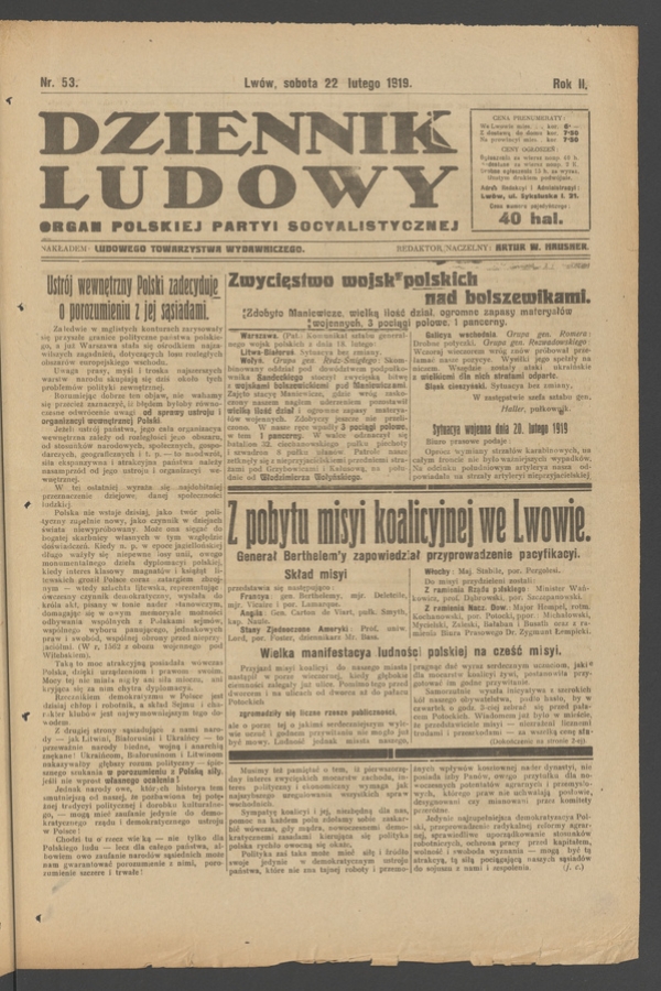 Dziennik Ludowy : organ Polskiej Partyi Socyalistycznej. Rok 2, 1919, numer 53