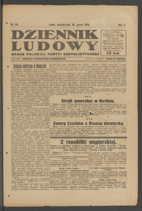 Dziennik Ludowy : organ Polskiej Partyi Socyalistycznej. Rok 2, 1919, numer 69