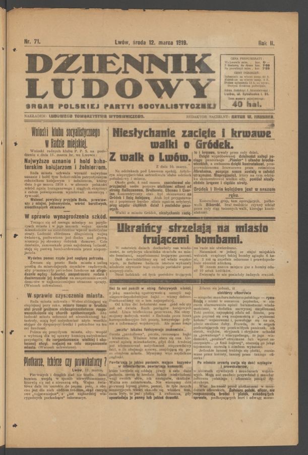 Dziennik Ludowy : organ Polskiej Partyi Socyalistycznej. Rok 2, 1919, numer 71
