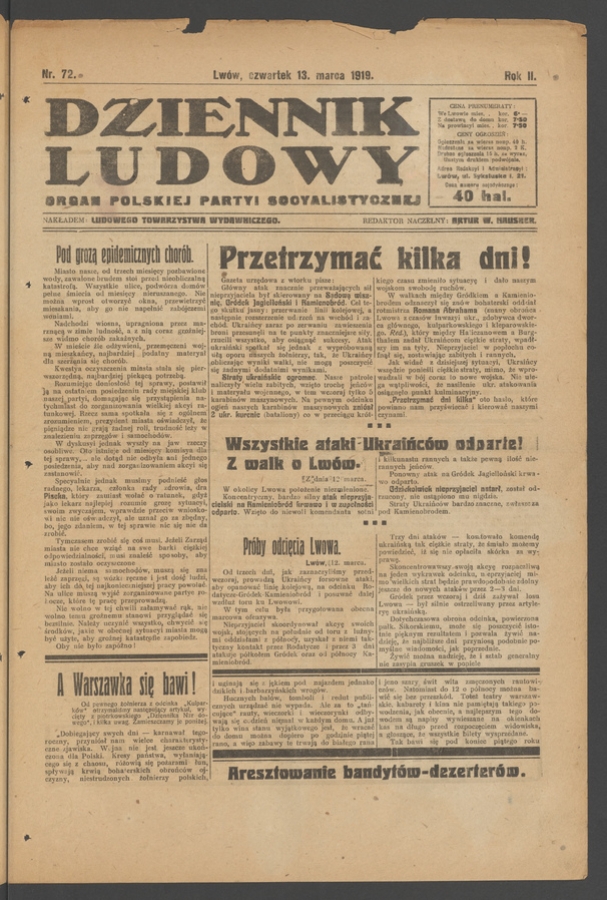 Dziennik Ludowy : organ Polskiej Partyi Socyalistycznej. Rok 2, 1919, numer 72