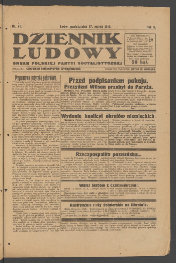 Dziennik Ludowy : organ Polskiej Partyi Socyalistycznej. Rok 2, 1919, numer 76