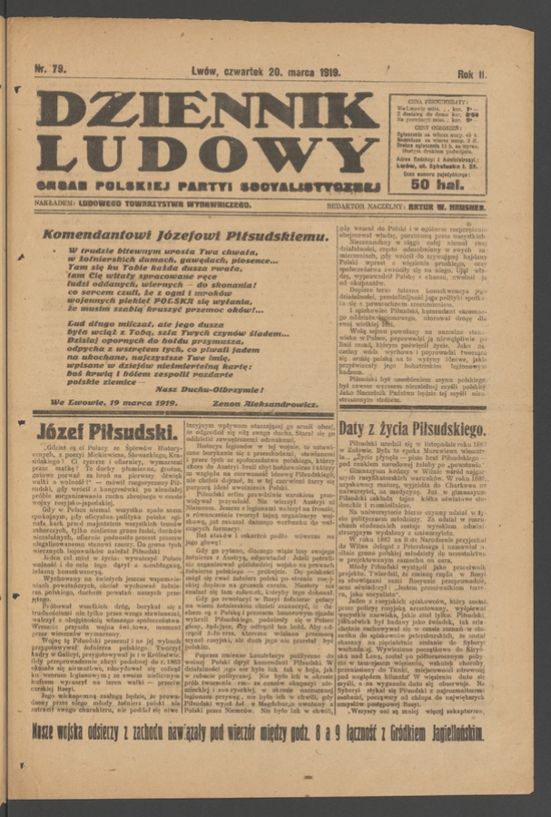 Dziennik Ludowy : organ Polskiej Partyi Socyalistycznej. Rok 2, 1919, numer 79