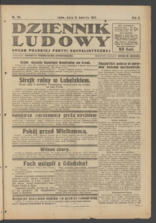 Dziennik Ludowy : organ Polskiej Partyi Socyalistycznej. Rok 2, 1919, numer 99