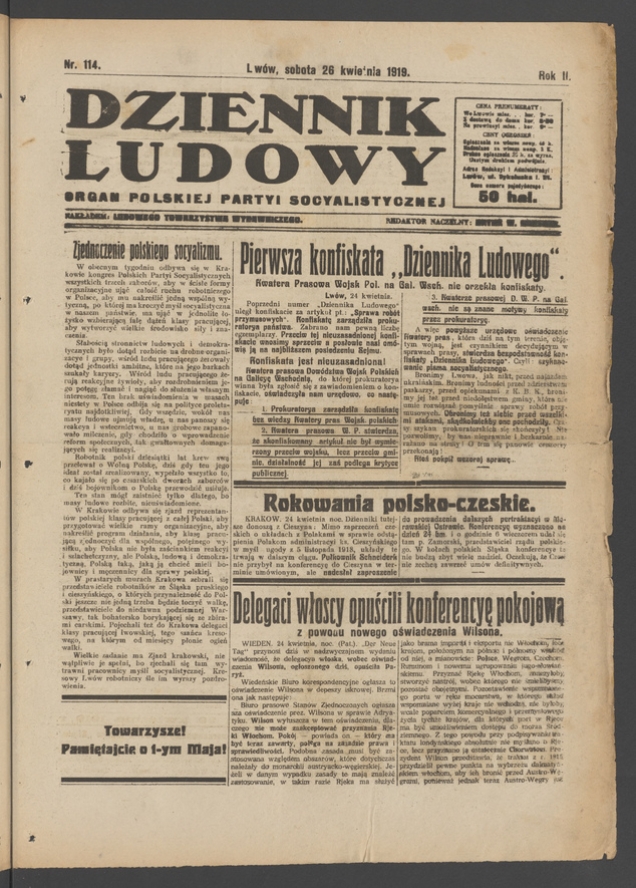 Dziennik Ludowy : organ Polskiej Partyi Socyalistycznej. Rok 2, 1919, numer 114