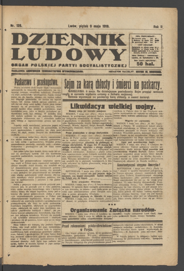 Dziennik Ludowy : organ Polskiej Partyi Socyalistycznej. Rok 2, 1919, numer 126