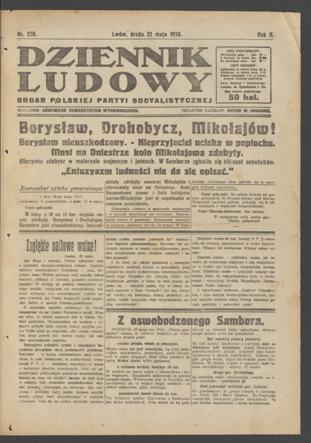 Dziennik Ludowy : organ Polskiej Partyi Socyalistycznej. Rok 2, 1919, numer 138