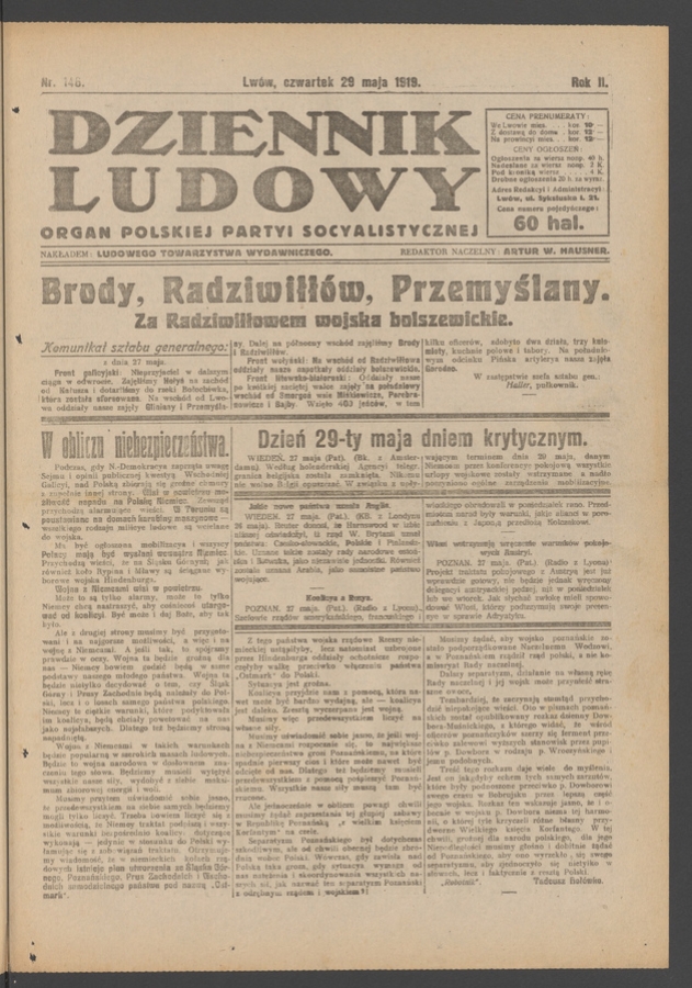 Dziennik Ludowy : organ Polskiej Partyi Socyalistycznej. Rok 2, 1919, numer 146